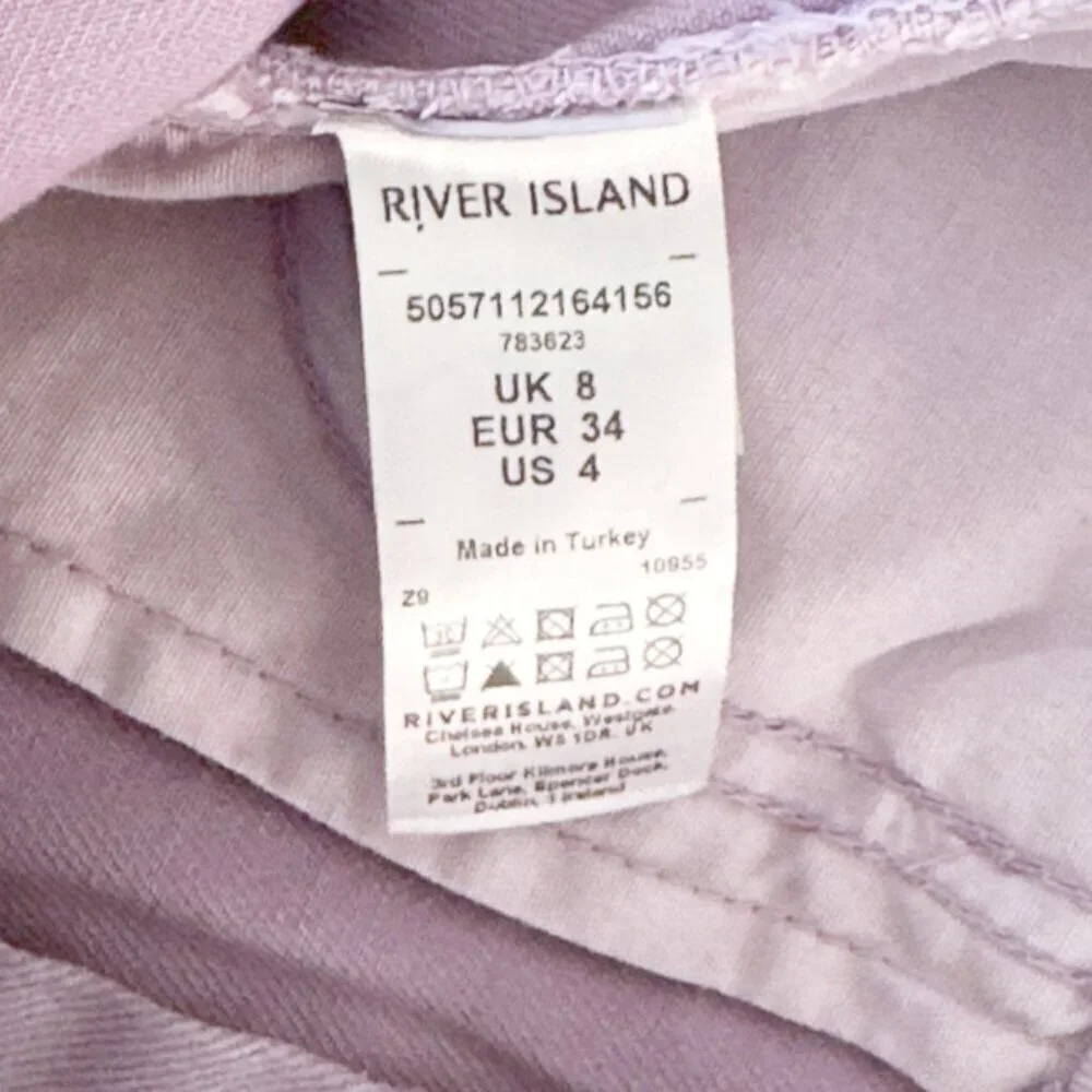River Island Lavender Shimmer Stretch Denim Longline Shorts New NWT US 4